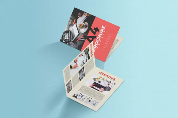 two a4 half fold brochures on a